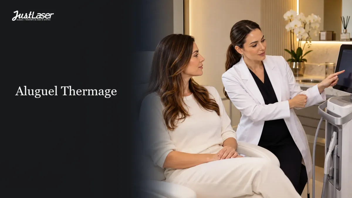 Aluguel do Thermage em São Paulo Profissional apresentando o equipamento a uma cliente em sala de procedimento — aluguel do Thermage