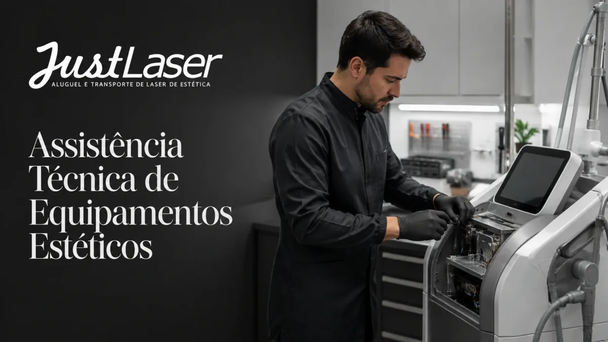Técnico com o equipamento aberto em oficina especializada — assistência técnica de equipamentos estéticos