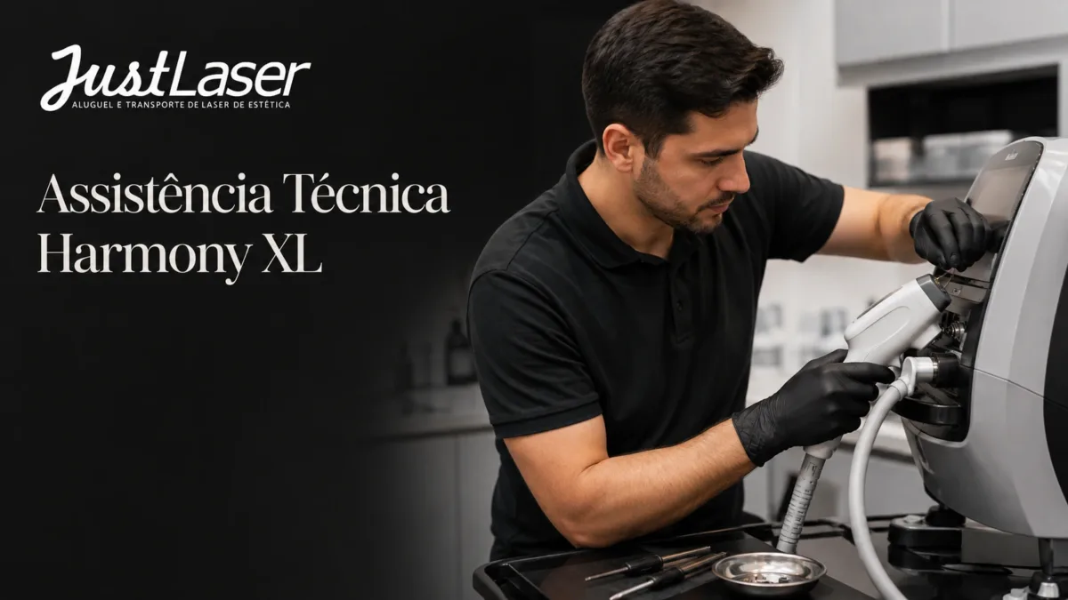 Técnico com ferramenta na ponteira do equipamento — assistência técnica Harmony XL