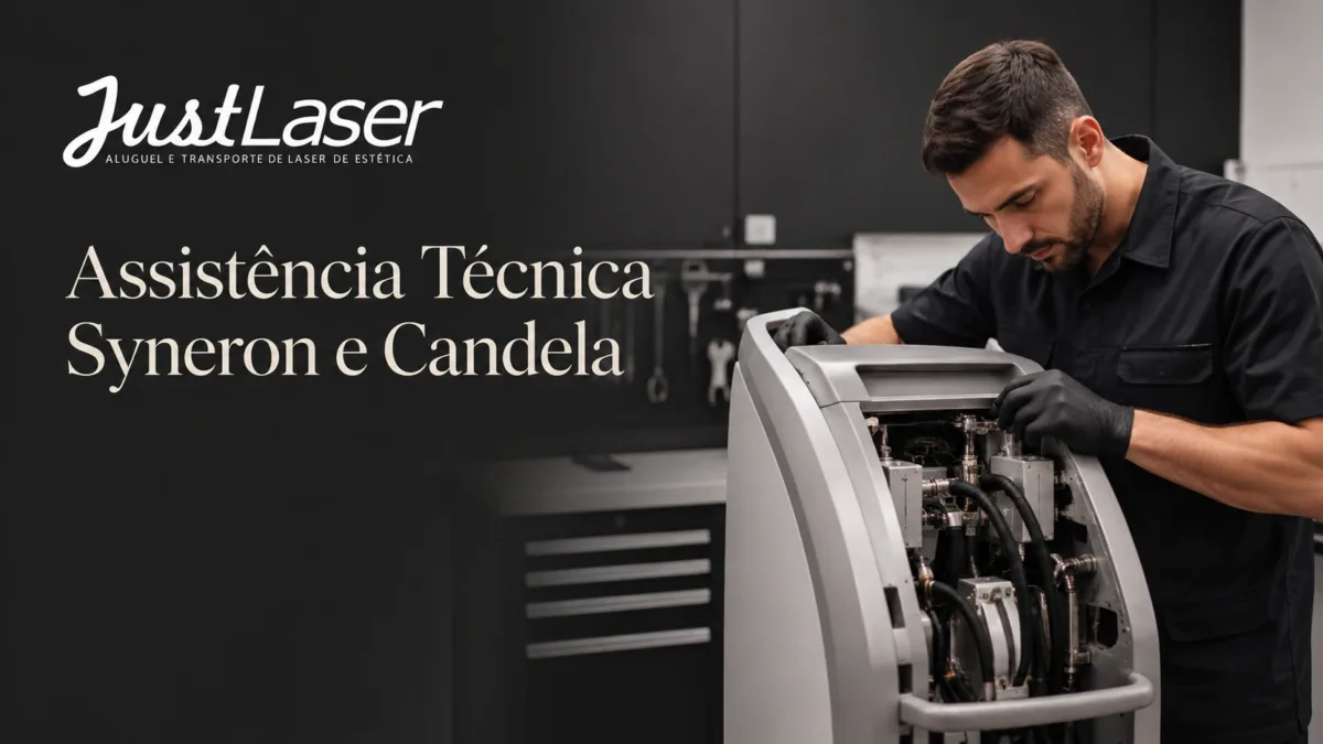 Assistência técnica Syneron e Candela Técnico com o gabinete do equipamento aberto na bancada — assistência técnica Syneron e Candela