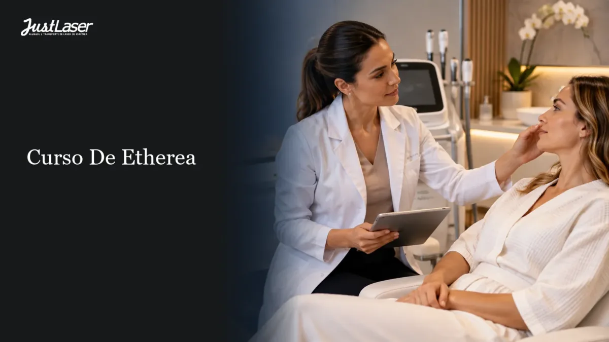 Curso de Etherea Profissional conduzindo o treinamento em sala de procedimento — curso de Etherea